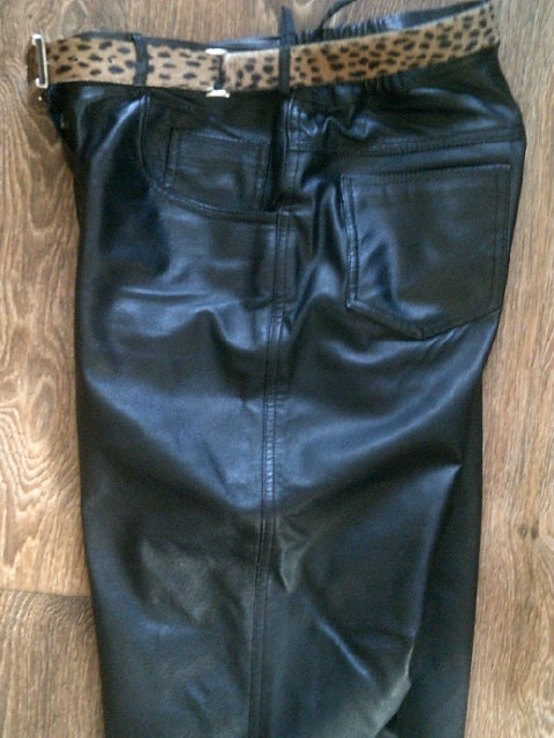 Женские кожаные штаны с ремнем, фото №5