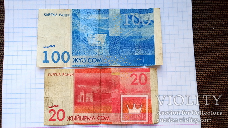 Киргизские сомы 100 и 20.