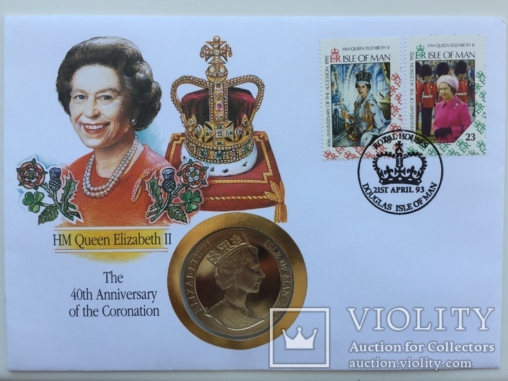 Elizabeth II Острів Мен 1989р  40-річчя коронації. конверт з відповідними марками, фото №2