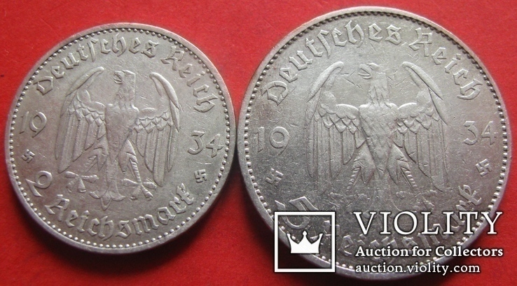 Німеччина рейх 5 марок 1934 + 2 марки 1934 (кирха з написом), фото №5