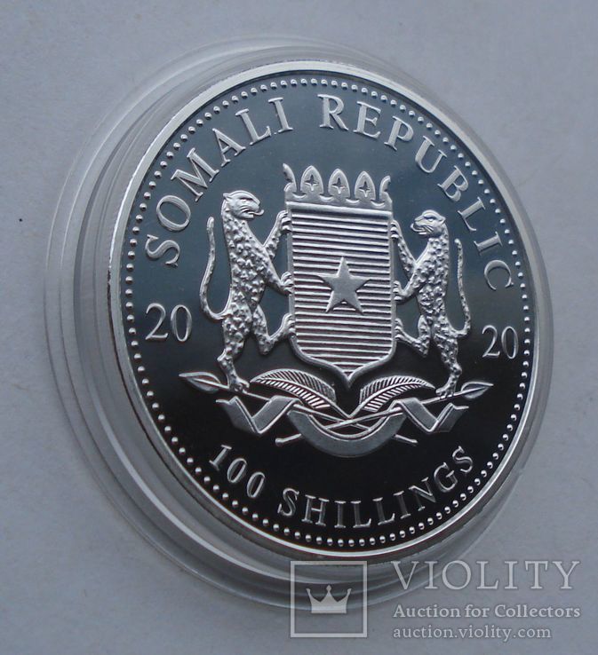 2020 г - 100 шиллингов Сомали,унция серебра,в капсуле, фото №5