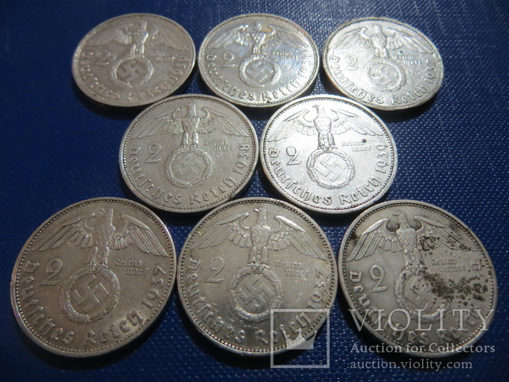 Німеччина 2 марки 1937, 38, 39 рік (А) 8 шт, фото №5