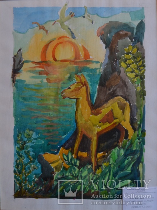 Картина "Захід сонця на морі", 40х30, вересень 2017, акварель, Оксана Рева, 10 років, фото №2