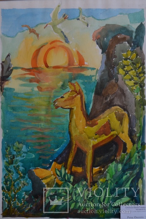 Картина "Захід сонця на морі", 40х30, вересень 2017, акварель, Оксана Рева, 10 років, фото №4
