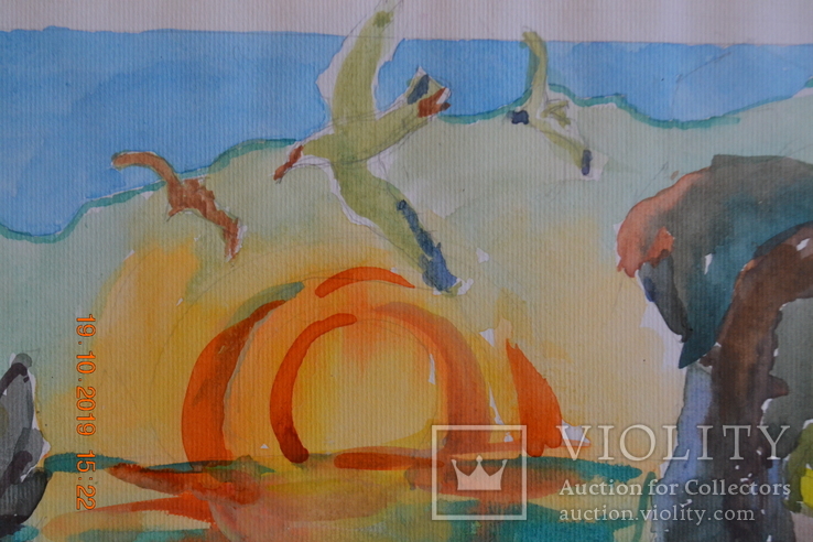 Картина "Захід сонця на морі", 40х30, вересень 2017, акварель, Оксана Рева, 10 років, фото №6