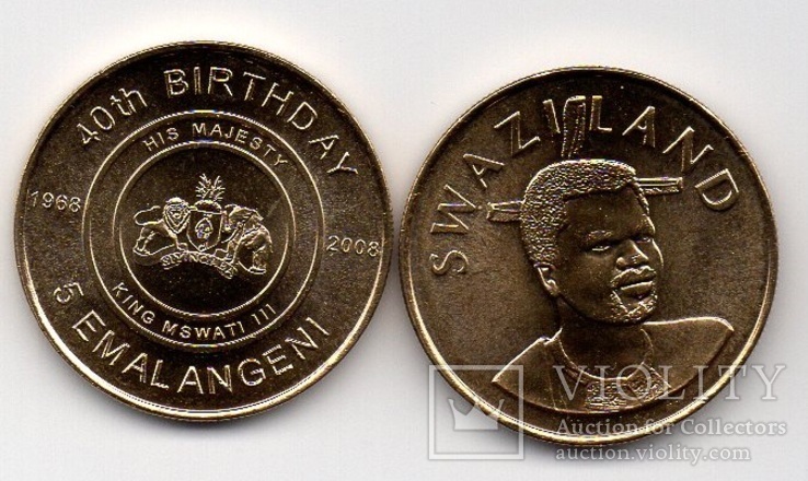 Swaziland Свазиленд - 5 Emalangeni 2008 UNC 40th Birthday King Mswati III JavirNV