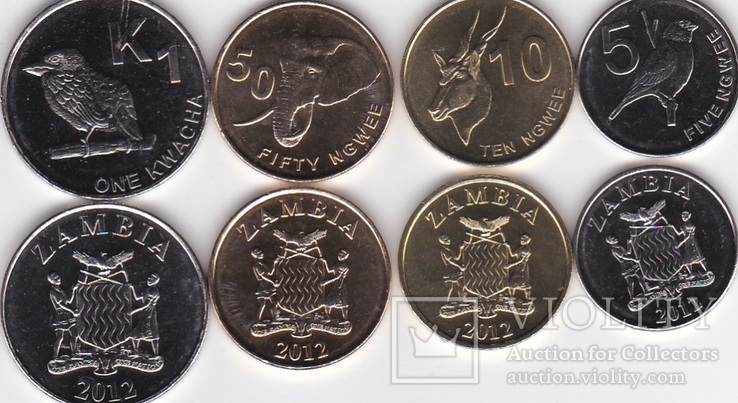 Zambia Замбия - 5 10 50 Ngwee 1 Kwacha 2012 UNC набор 4 монеты JavirNV