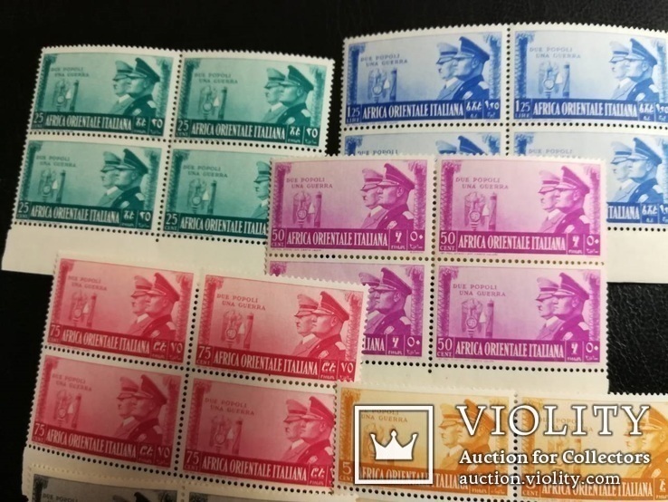 1941 Итальянская Восточная Африка Гитлер и Муссолини MNH ** серия в квартблоках, фото №3