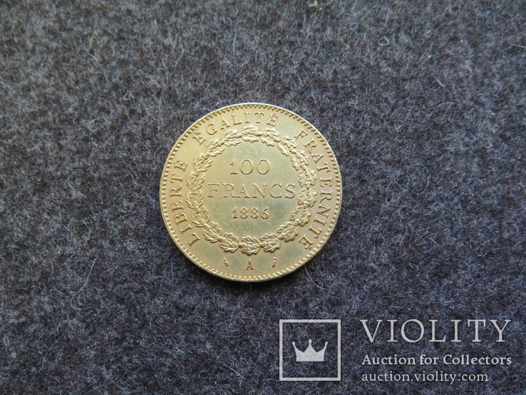 100 франков 1886 года Ангел Франция золото 32,23 гр. 900', фото №3