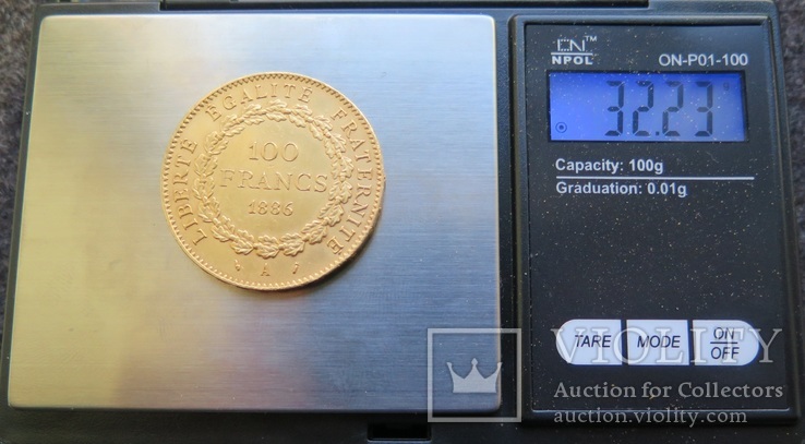100 франков 1886 года Ангел Франция золото 32,23 гр. 900', фото №5