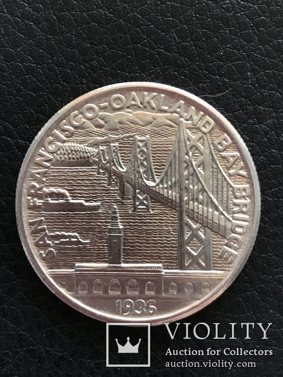 50 центов 1936 г. США. Мост Сан-Франциско - Окленд, серебро, AU, фото №3