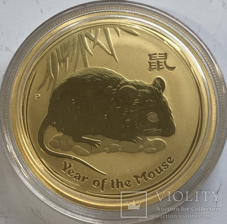 100 $ 2008 год Австралия лунар «Год Мышки» золото 31,1 грамм 999,9’, фото №2