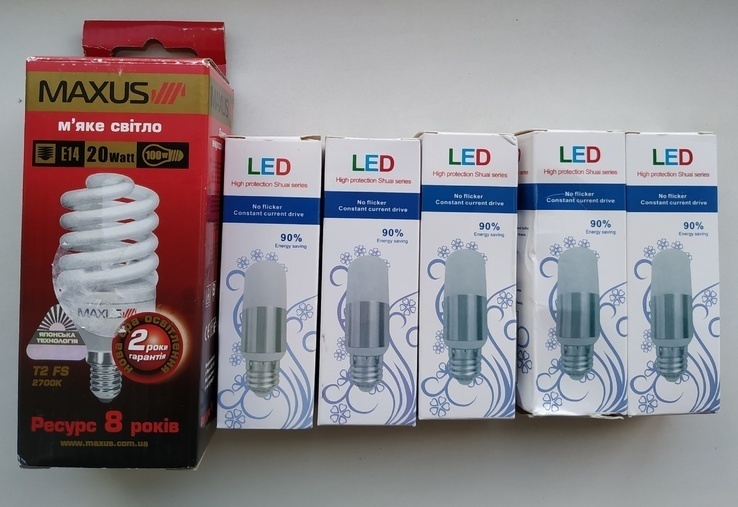 Лампочки LED 5W 6500K E14, 5 шт. + спіраль Maxus 20W 2700K E14, фото №2