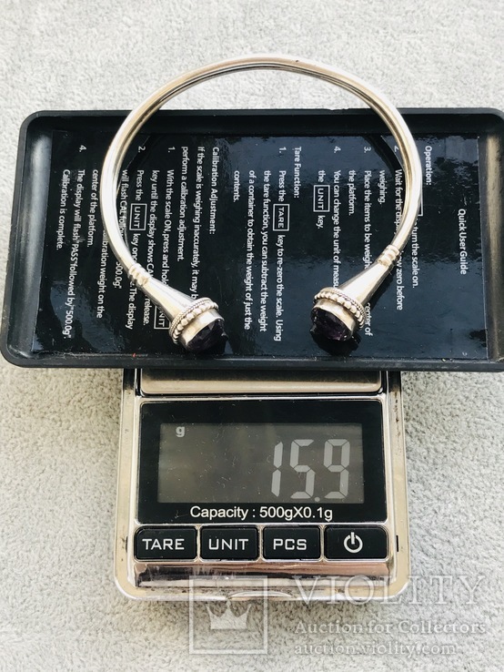 Серебряный браслет с аметистом (серебро 925 пр, вес 16 гр), фото №3