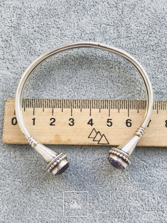 Серебряный браслет с аметистом (серебро 925 пр, вес 16 гр), фото №4