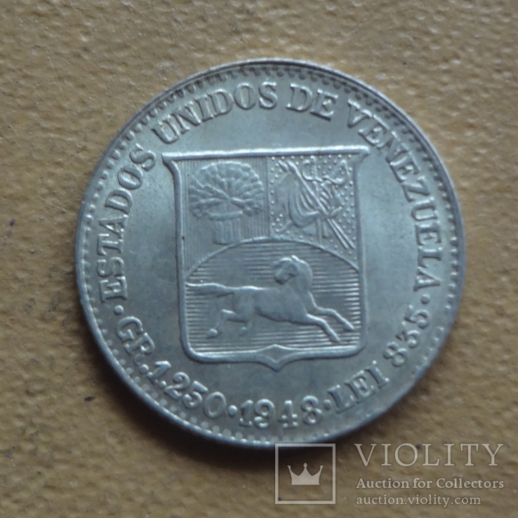 25  сентимос  1948  Венесуэлла  серебро   (М.4.4)~, фото №2