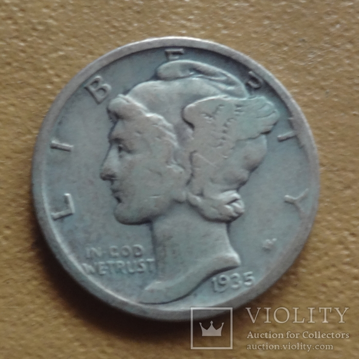 10 центов  1935 серебро  США  (М.4.13)~, фото №2