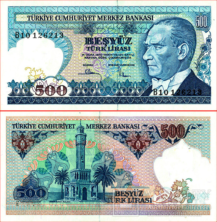 Турция 500 лир 1970 года UNC