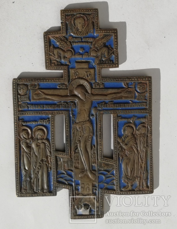 Крест.Распятие Христово с предстоящими.Бронза,Эмаль.19-век.., фото №2