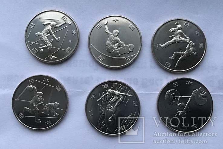 Япония 100 иен 2019 год, набор из 6 монет, олимпиада , спорт !!!, фото №2