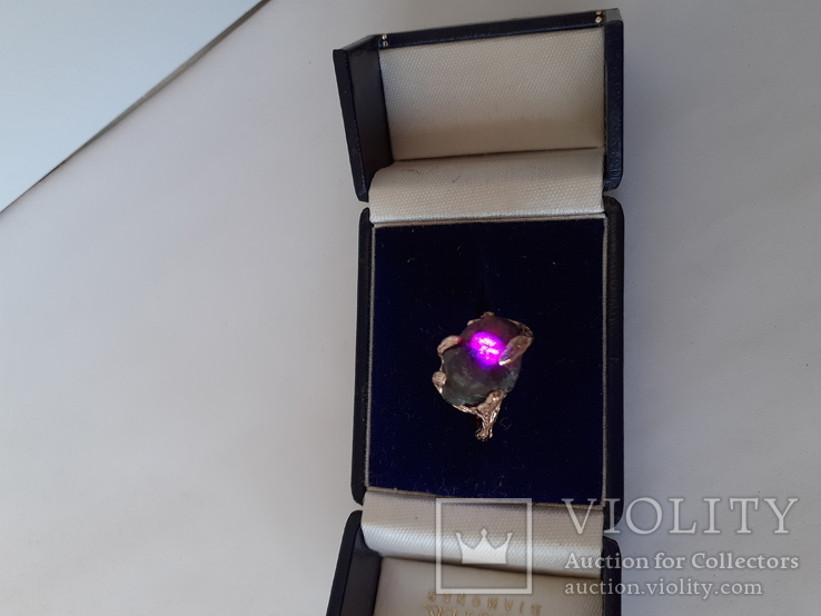 Золотое кольцо с природным кристаллом уральского александрита, фото №7