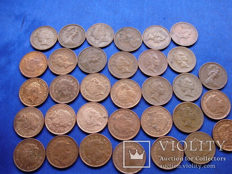 Монеты Англии 1 пенни погодовка  Великобритания 1971-2016 г.33 шт, фото №2