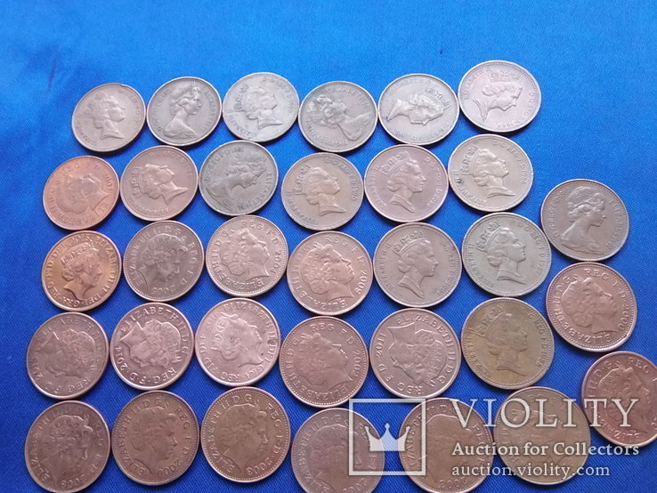 Монеты Англии 1 пенни погодовка  Великобритания 1971-2016 г.33 шт, фото №3