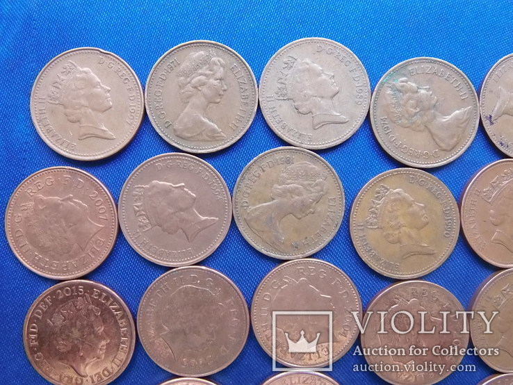 Монеты Англии 1 пенни погодовка  Великобритания 1971-2016 г.33 шт, фото №5