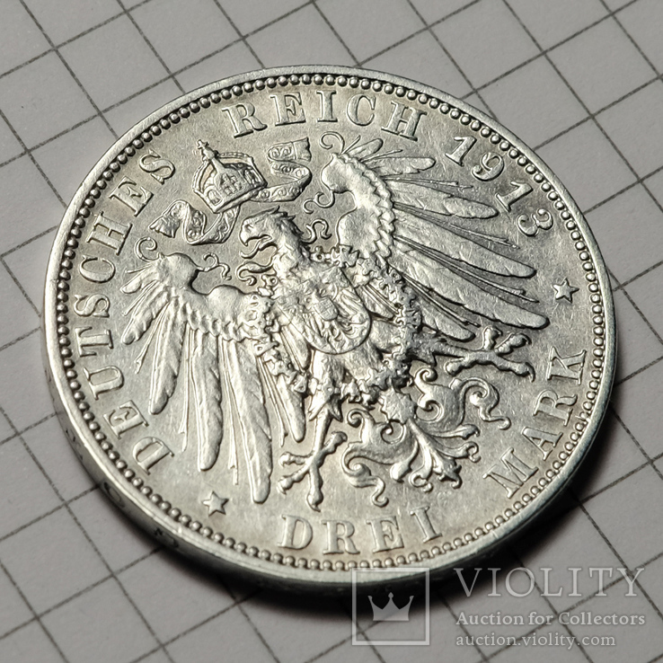 Германия Саксония 3 марки 1913 Серебро, фото №6