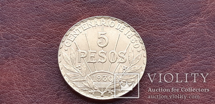 Золото 5 песо 1930 г. Уругвай 100 лет Конституції, фото №8