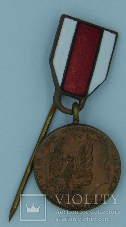 Польша. Медаль "За заслуги при защите страны". Бронзовая степень. Миниатюра., фото №2