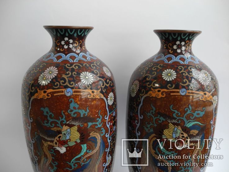 Старинные Японские парные вазы Клуазоне, фото №4
