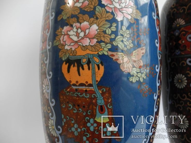 Старинные Японские парные вазы Клуазоне, фото №6