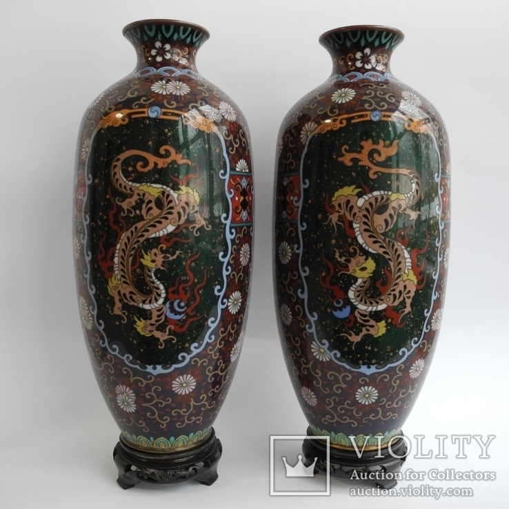 Старинные Японские парные вазы Клуазоне, фото №7
