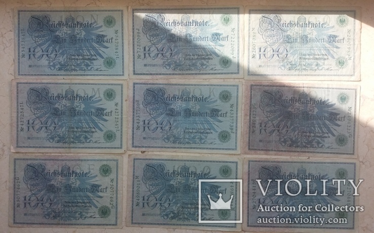 100 Марок, Reichsbanknote Ein Hundert Mark 1908. 19 шт. Зеленый штамп. Германия., фото №4