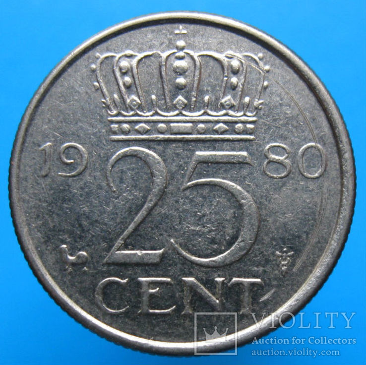Нідерланди 25 центів 1980 р., фото №2