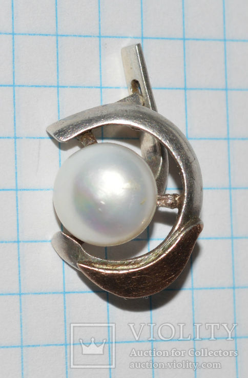 Серьга серебро жемчужина 925, фото №2