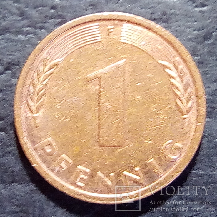 Германия 1 пфенниг 1986 год Метка монетного двора (F) Штутгарт  (522), фото №2