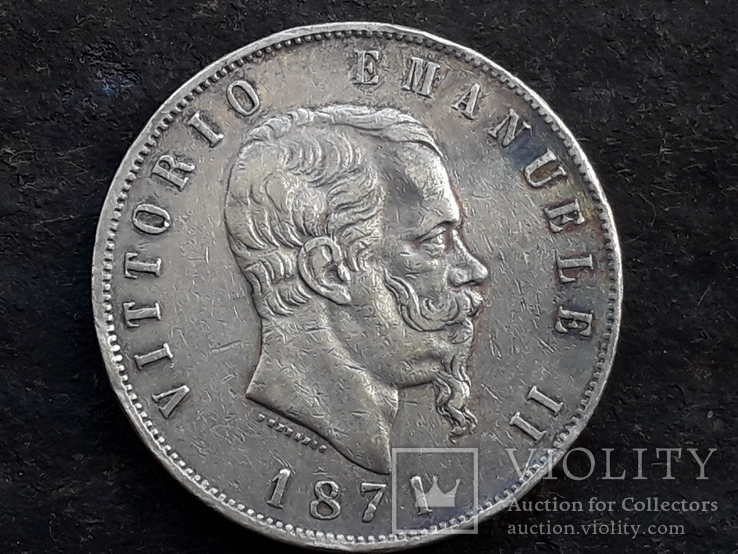 5 лир, Италия, 1871 год, М, серебро 900-й пробы 25 грамм, фото №2