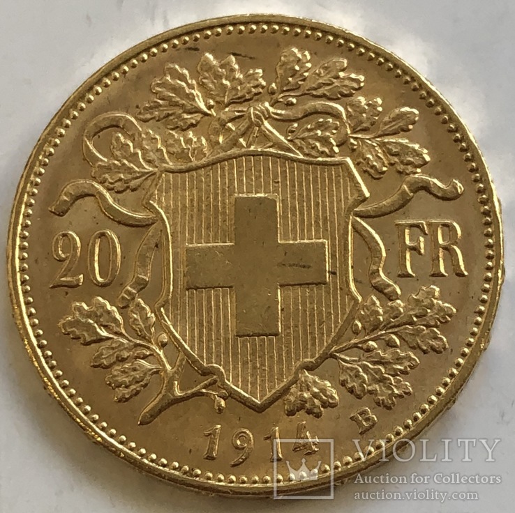 20 франков 1914 год Швейцария золото 6,45 грамм 900’, фото №3