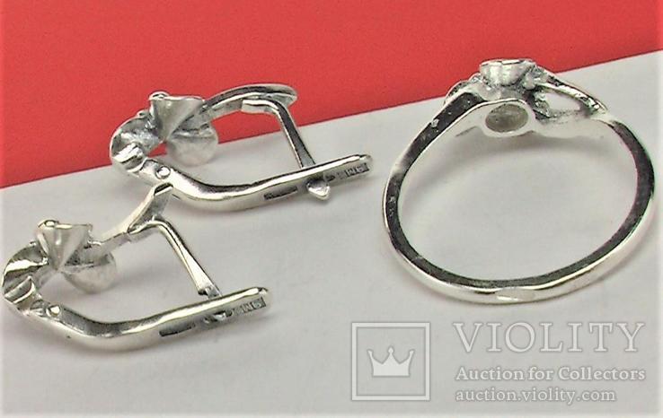 Набор кольцо перстень размер 17 серьги серебро СССР 875 проба 4,33 грамма, фото №5