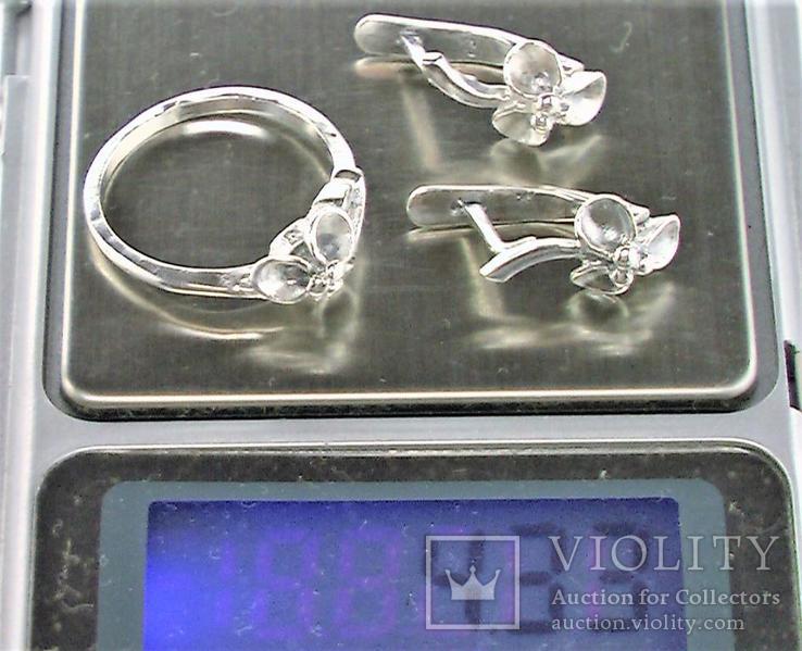 Набор кольцо перстень размер 17 серьги серебро СССР 875 проба 4,33 грамма, фото №7