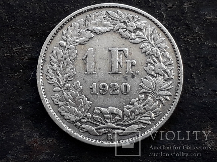 1 франк, Швейцария, 1920 год, серебро 835-й пробы, 5 грамм, фото №2