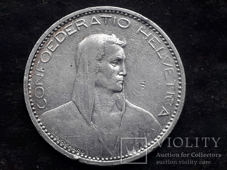 5 франков, Швейцария, 1923 год, серебро 900-й пробы, 25 грамм