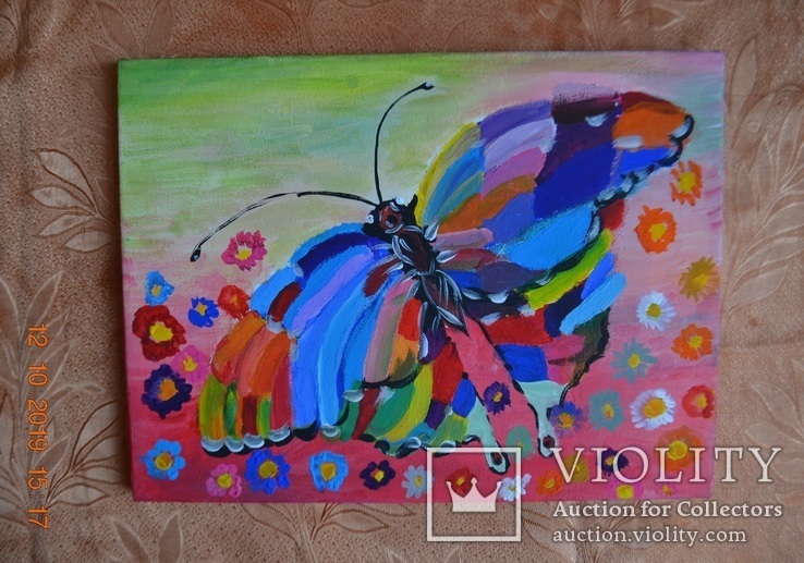 Картина "Арт метелик", 40x30 см., акрилові фарби, серпень 2019 р., Аня Коломієць, 6 років, фото №3