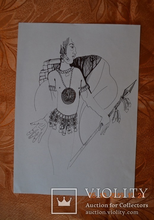 Графіка "Індіанець 2", 30х21 см., 2010 рік, олівець, Лілія Михайлівна Мельниченко, фото №3