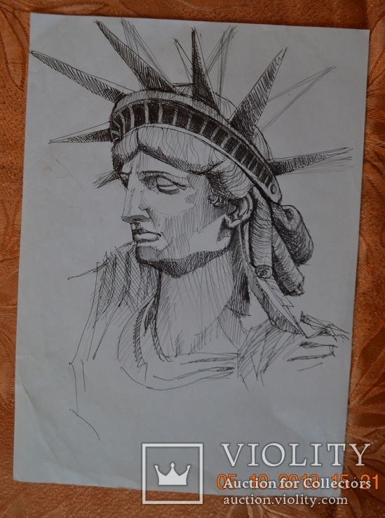 "Статуя Свободи", 30х21 см., 2010 рік, олівець, Лілія Михайлівна Мельниченко, фото №4