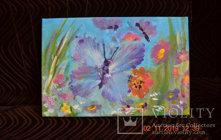 Картина "Метелик серед літа", 30х20 см., жовтень 2019 р., акрил, Лера Назаренко, 11 років, фото №4