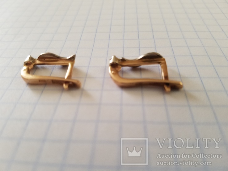 Золотые серьги с бриллиантом 2/5, проба 585 Украина, вес 2.94 г., фото №3