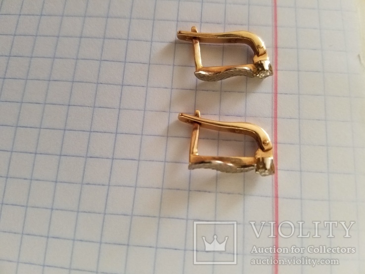 Золотые серьги с бриллиантом 2/5, проба 585 Украина, вес 2.94 г., фото №4